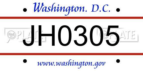 JH0305 District Of Columbia License Plate