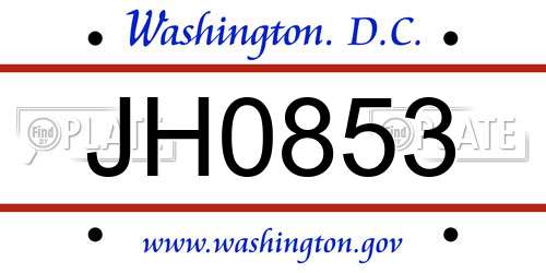 JH0853 District Of Columbia License Plate