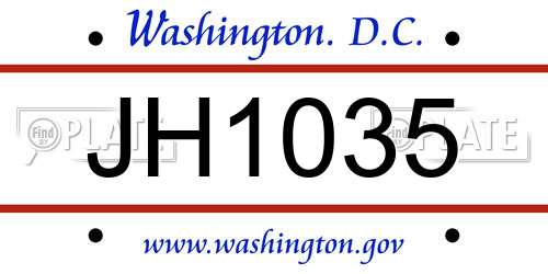 JH1035 District Of Columbia License Plate