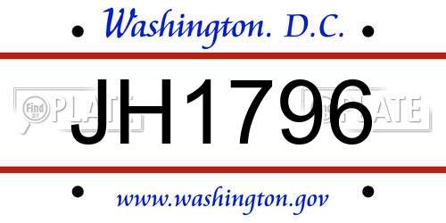 JH1796 District Of Columbia License Plate