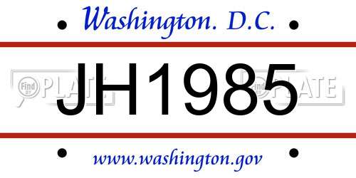 JH1985 District Of Columbia License Plate
