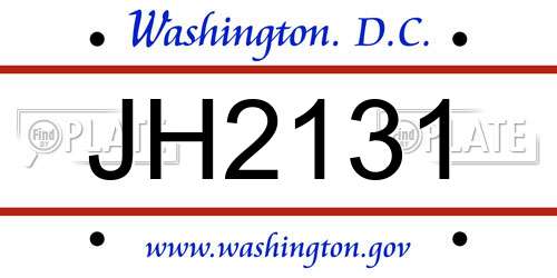 JH2131 District Of Columbia License Plate