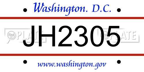 JH2305 District Of Columbia License Plate