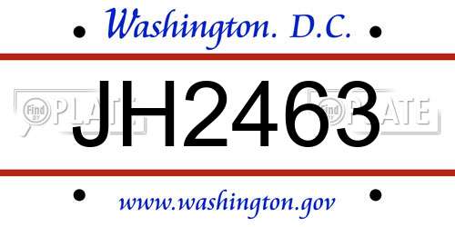 JH2463 District Of Columbia License Plate