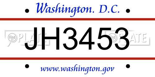 JH3453 District Of Columbia License Plate