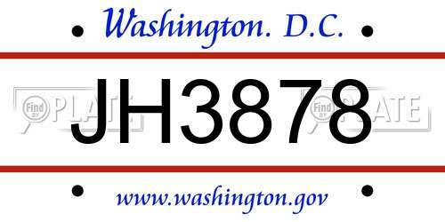 JH3878 District Of Columbia License Plate