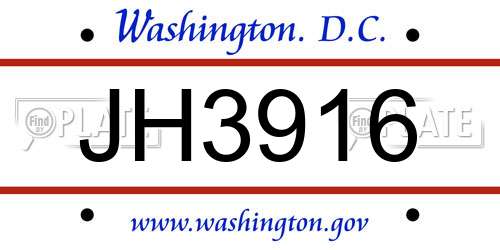 JH3916 District Of Columbia License Plate