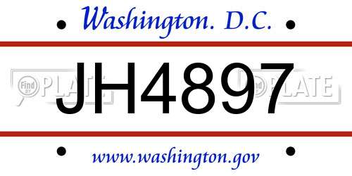 JH4897 District Of Columbia License Plate