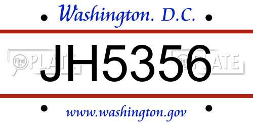 JH5356 District Of Columbia License Plate