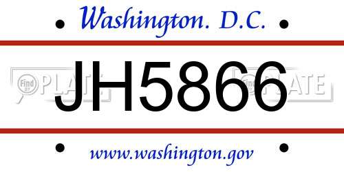 JH5866 District Of Columbia License Plate