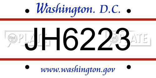 JH6223 District Of Columbia License Plate