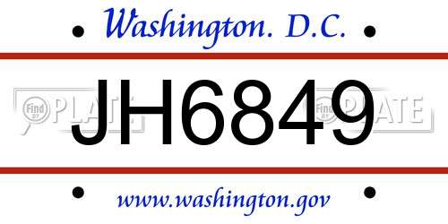 JH6849 District Of Columbia License Plate