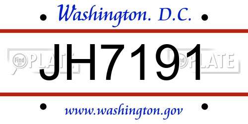 JH7191 District Of Columbia License Plate