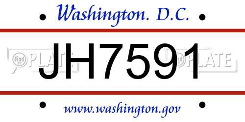 JH7591 District Of Columbia License Plate