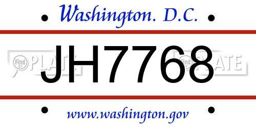 JH7768 District Of Columbia License Plate