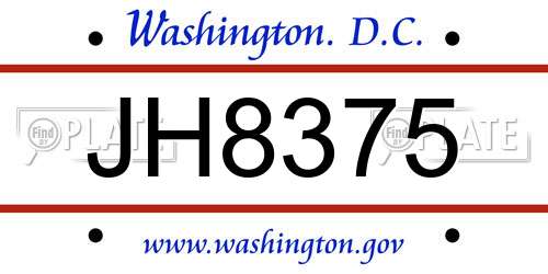 JH8375 District Of Columbia License Plate