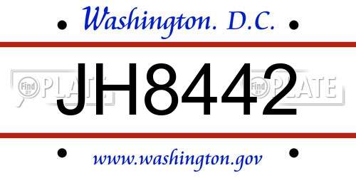 JH8442 District Of Columbia License Plate