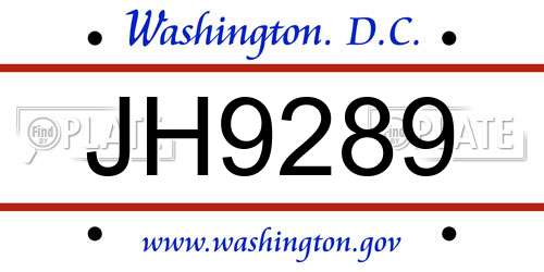 JH9289 District Of Columbia License Plate