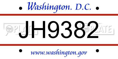 JH9382 District Of Columbia License Plate