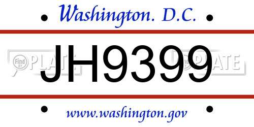 JH9399 District Of Columbia License Plate