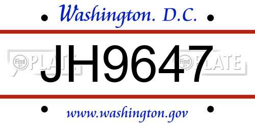JH9647 District Of Columbia License Plate