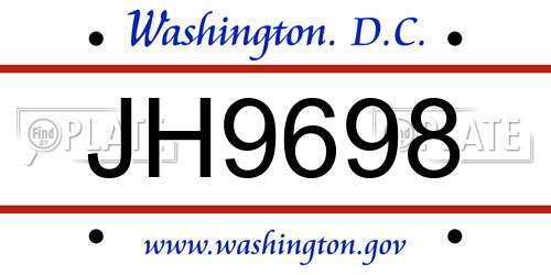 JH9698 District Of Columbia License Plate