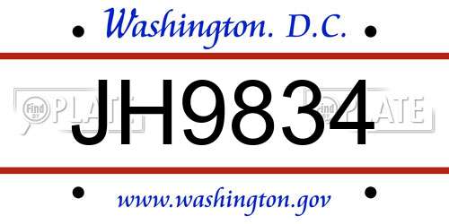 JH9834 District Of Columbia License Plate