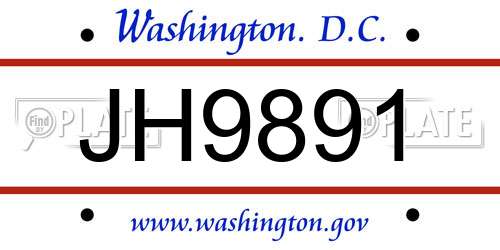JH9891 District Of Columbia License Plate