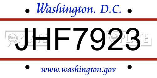 JHF7923 District Of Columbia License Plate