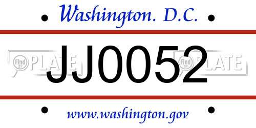 JJ0052 District Of Columbia License Plate