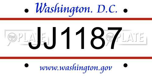 JJ1187 District Of Columbia License Plate