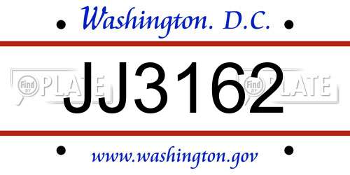 JJ3162 District Of Columbia License Plate