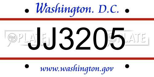JJ3205 District Of Columbia License Plate