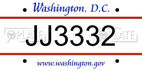 JJ3332 District Of Columbia License Plate