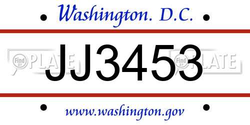 JJ3453 District Of Columbia License Plate