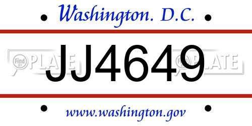 JJ4649 District Of Columbia License Plate