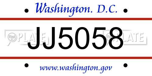 JJ5058 District Of Columbia License Plate
