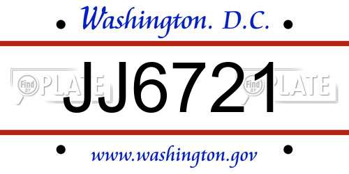 JJ6721 District Of Columbia License Plate