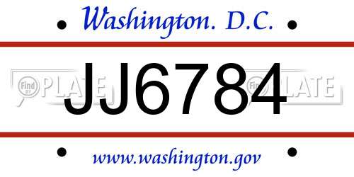 JJ6784 District Of Columbia License Plate