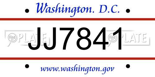 JJ7841 District Of Columbia License Plate