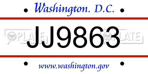 JJ9863 District Of Columbia License Plate