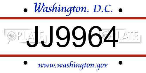 JJ9964 District Of Columbia License Plate