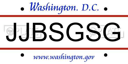 JJBSGSG District Of Columbia License Plate