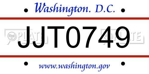 JJT0749 District Of Columbia License Plate