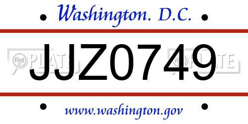 JJZ0749 District Of Columbia License Plate