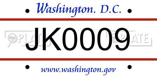 JK0009 District Of Columbia License Plate