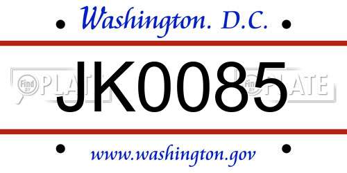 JK0085 District Of Columbia License Plate