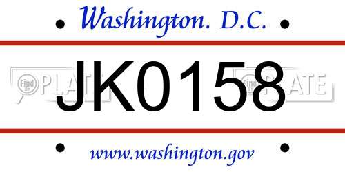 JK0158 District Of Columbia License Plate