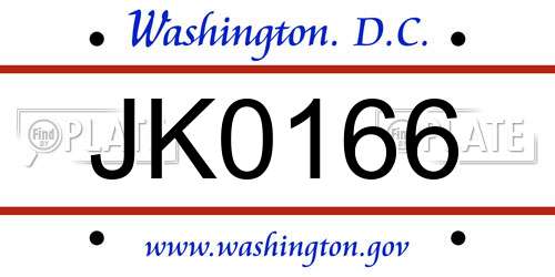 JK0166 District Of Columbia License Plate