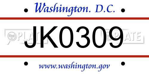 JK0309 District Of Columbia License Plate